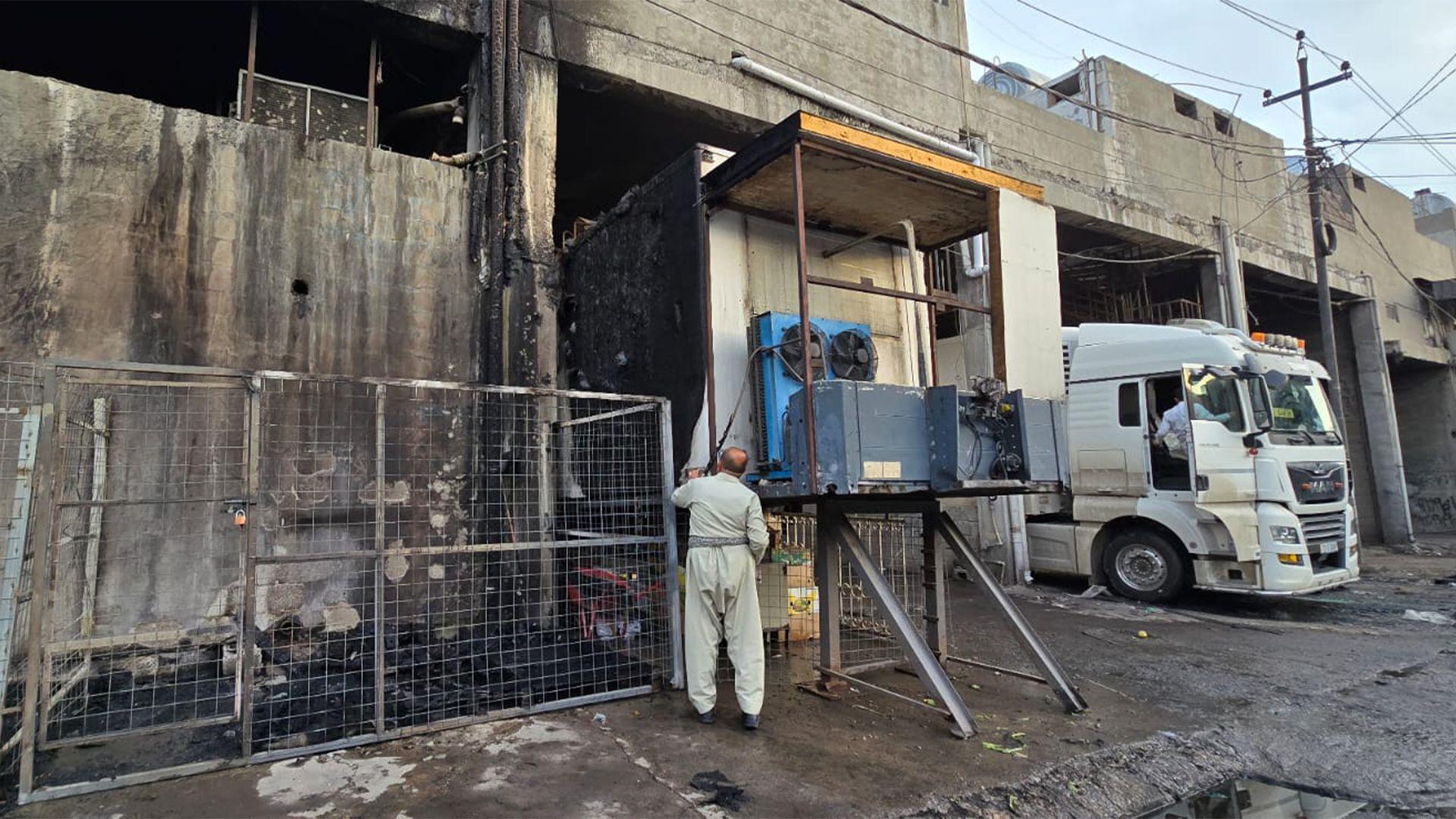 ئاگر لەدوو کۆگای بازاڕی عەلوەی هەولێر کەوتەوە