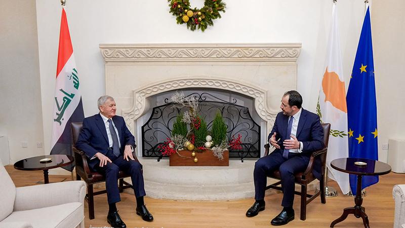 سەرۆککۆماری عێراق و سەرۆککۆماری قوبرس کۆبوونەوە و سەرۆکایەتی کۆبوونەوەی فراوانی وەفدی ھەردوو وڵات دەکەن