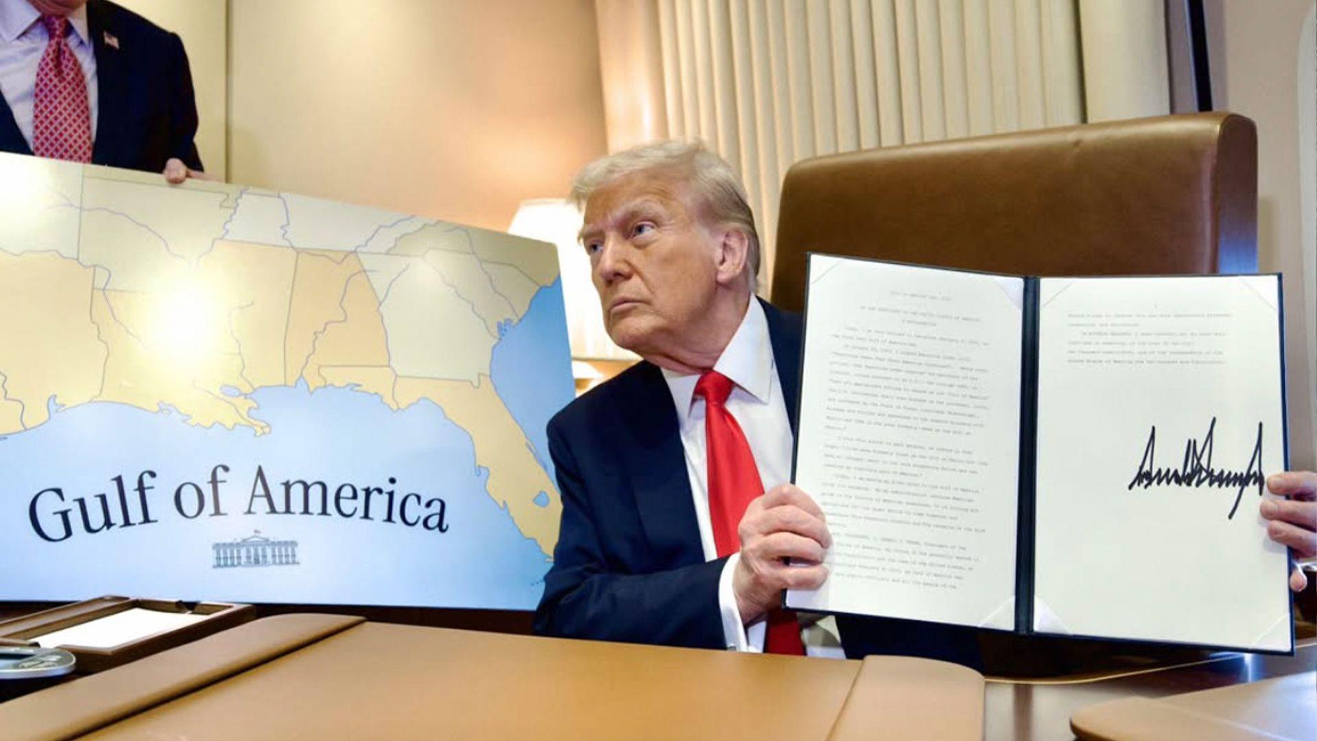 تڕەمپ ئیمزای لەسەر جێبەجێکردنی بڕیاری گۆڕینی کەنداوی مەکسیک بۆ کەنداوی ئەمریکا کرد