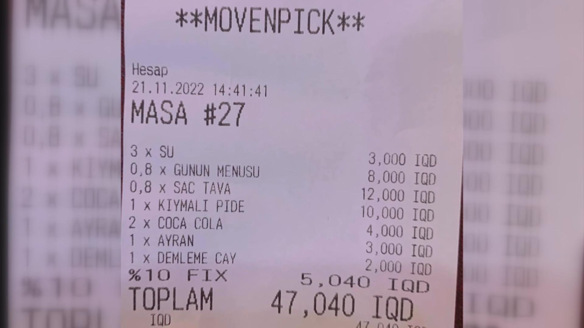 لە بەشێک لە چێشتخانەکانی ھەولێر پسوڵەی پارە و خواردن بە زمانی تورکییە