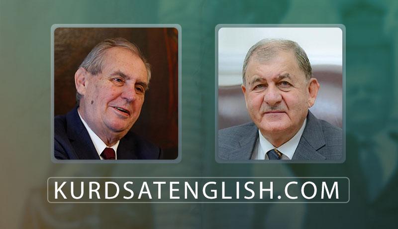 Czech Republic President Milos Zeman congratulates Dr. Latif Rashid on his election as Iraqi president
