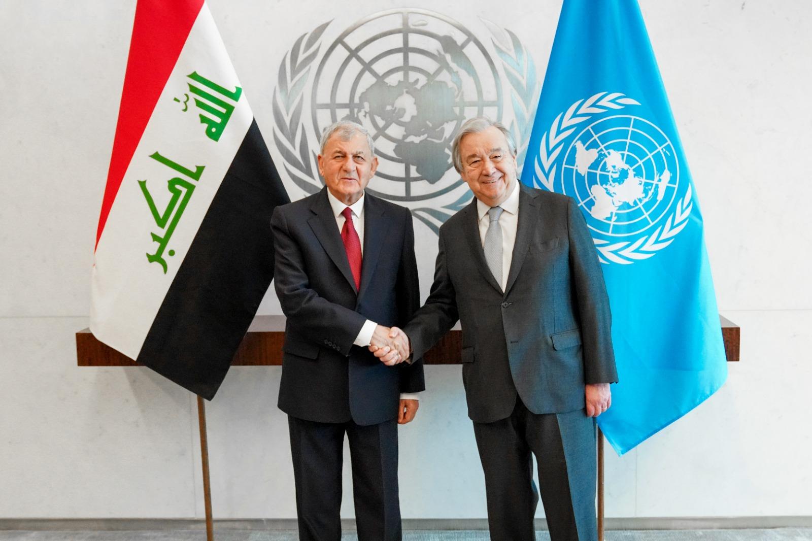 سەرۆککۆماری عێراق لەگەڵ سکرتێری گشتی نەتەوە یەکگرتووەکان کۆبووەوە