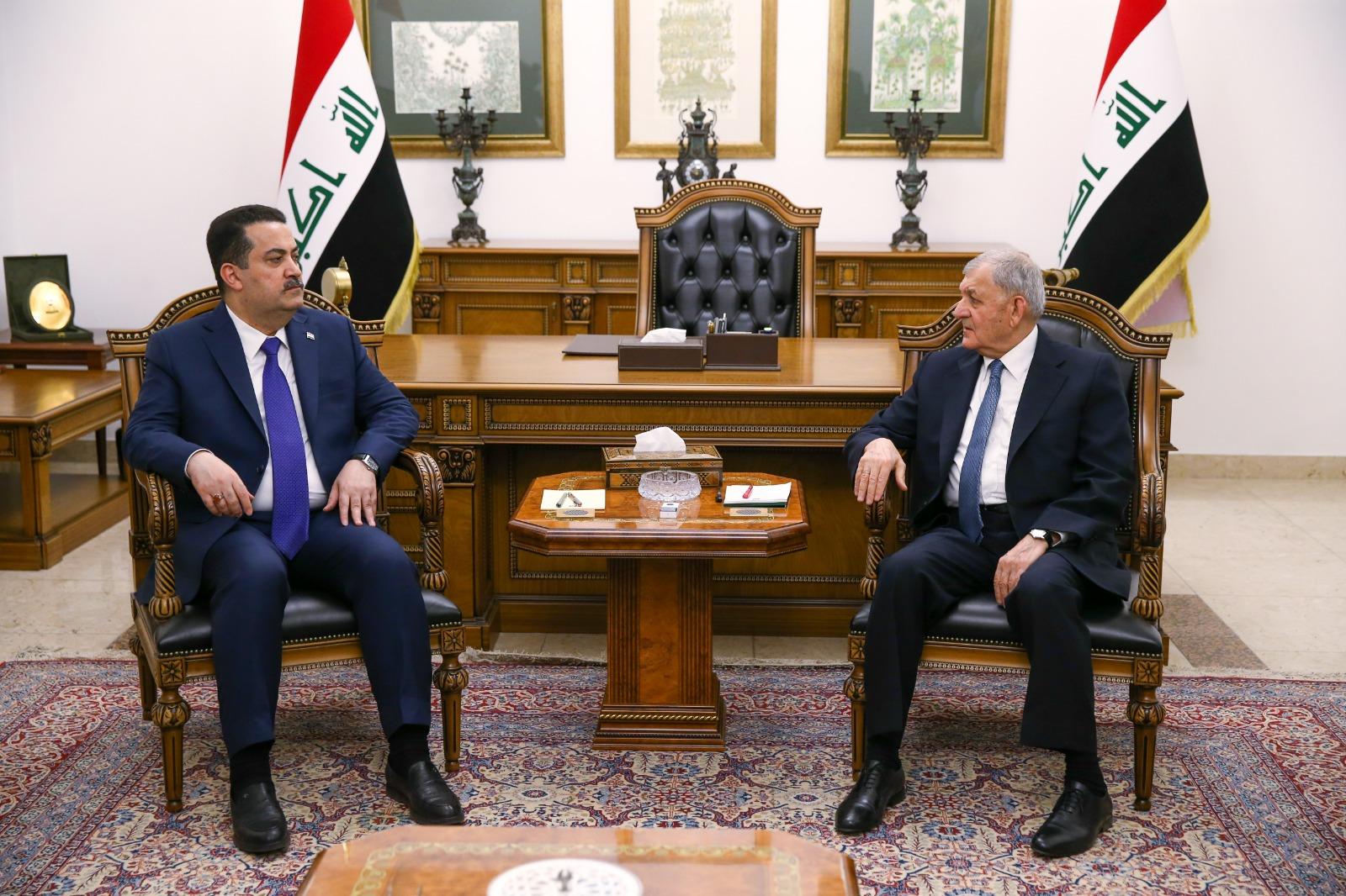 سەرۆککۆماری عێراق پێشوازی لە محەمەد شیاع سودانی دەکات