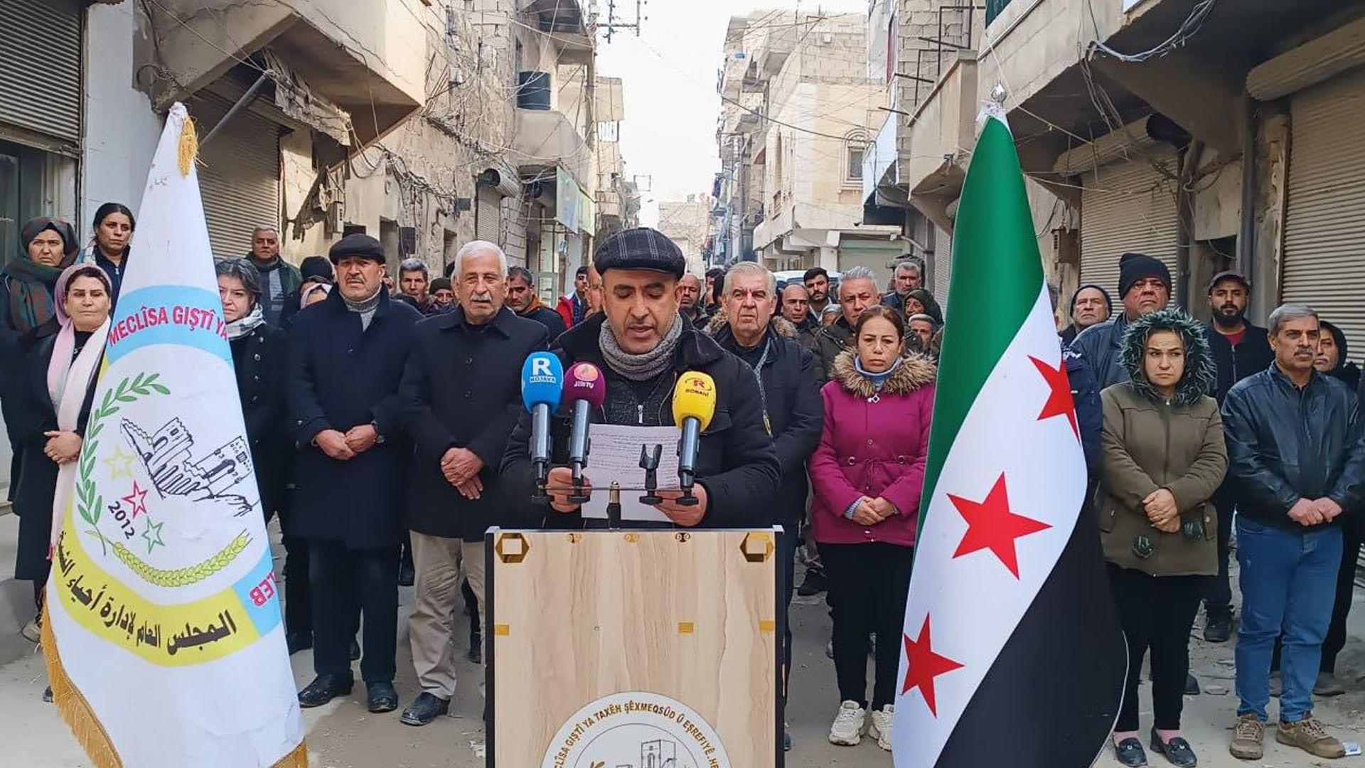 ئەنجومەنی گەڕەکەکانی شێخ مەقسود و ئەشرەفییە راگەیەندراوێکی بڵاوکردوە و رەتی دەکەنەوە گەرەکەکانیان چۆڵ بکەن