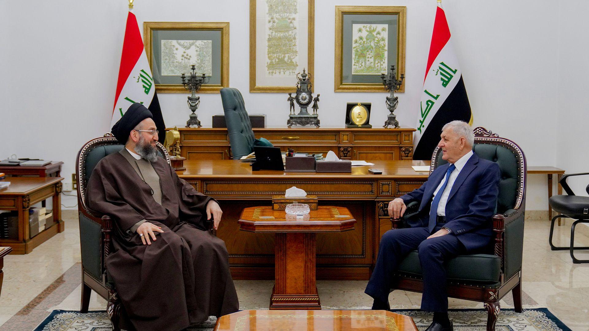 سەرۆك كۆماری عیراق لە بەغداد پێشوازی لە عەمار حەكیم دەکات 