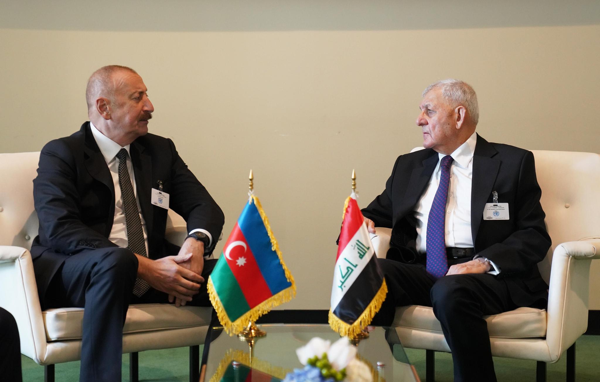 ‌رئيس الجمهورية يؤكد لنظيره الأذربيجاني حرص العراق على بناء شراكات متوازنة