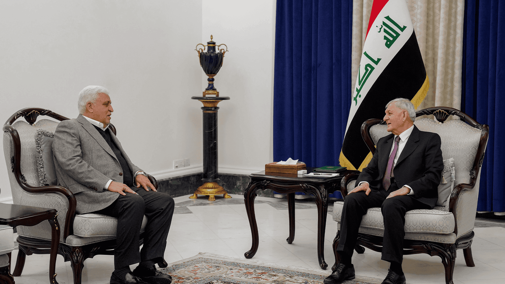 سەرۆک کۆمار پێشوازی لە سەرۆکی دەستەی حەشدی شەعبی دەکات